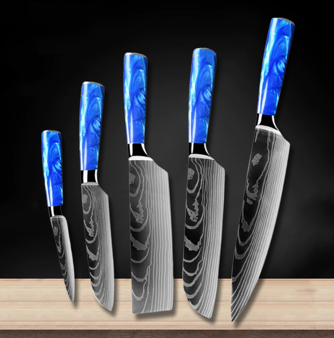 Knife Set,Blue Kitchen Knife Chef Set, Kitchen Knife Set Stainless